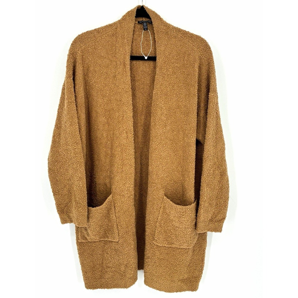 Eileen Fisher Womens 1X Brown Boucle Knit Open Front Cardigan Sweater Pockets